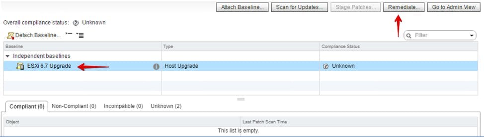 Screenshot of ESXi 6.7 Upgrade independent baseline