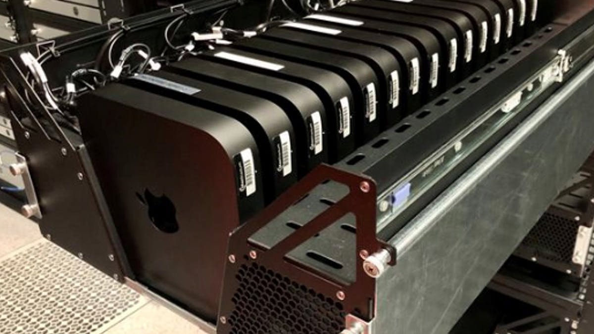Server rack filled with Mac minis
