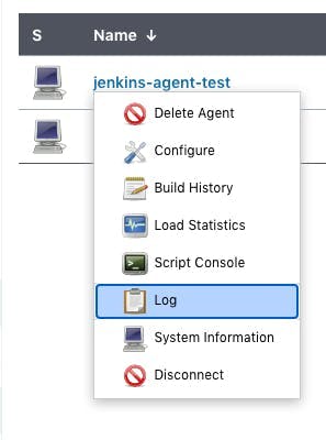 Jenkins agent drop down with log selected