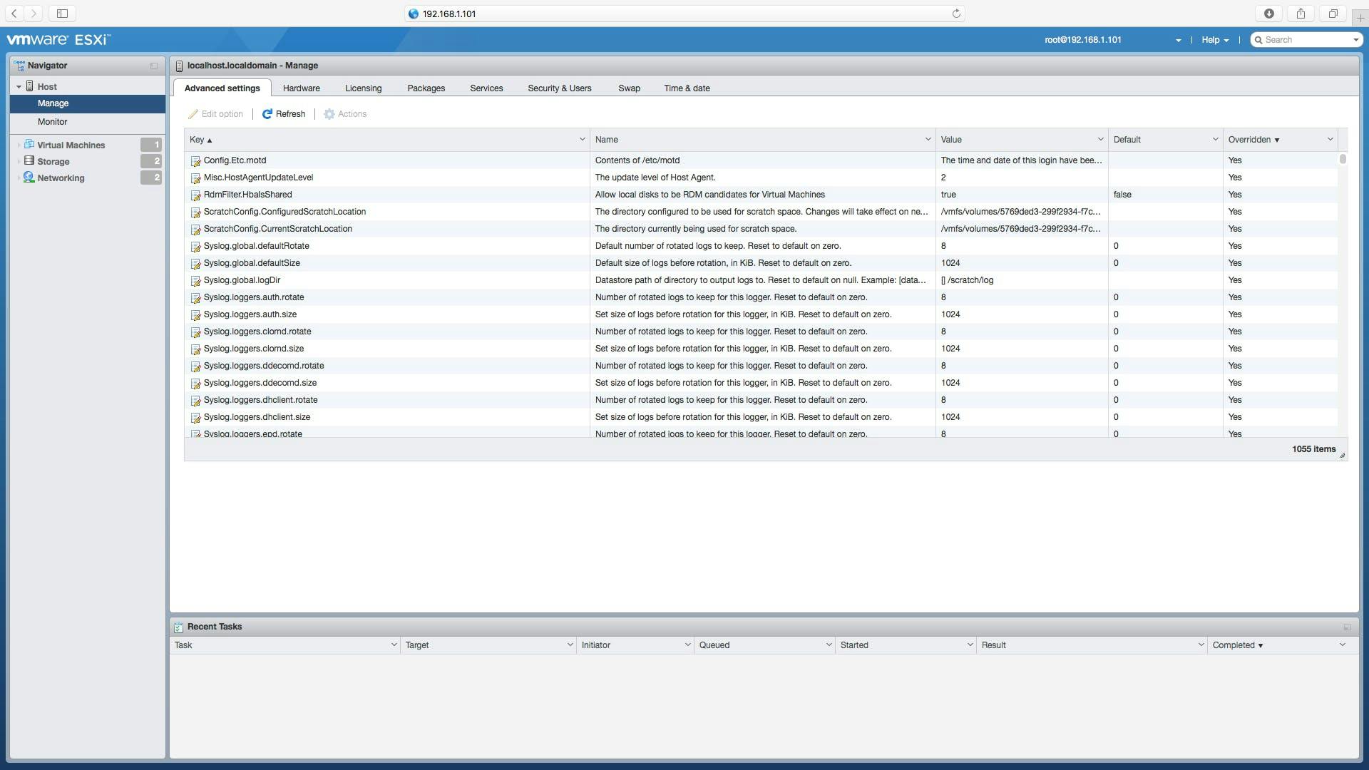 Select Manage in the left sidebar Navigator_ESXi server's embedded host client