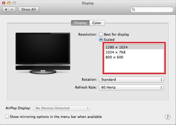 Mac display settings